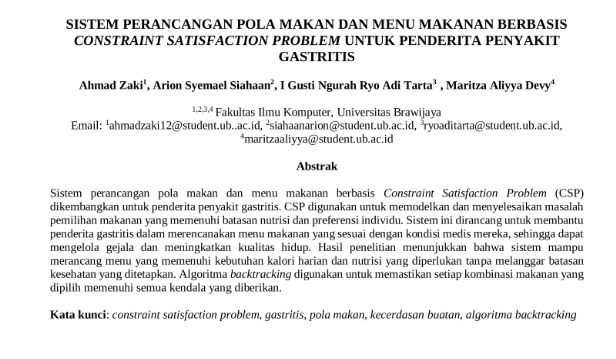 Meal Planning System for Gastritis Patients